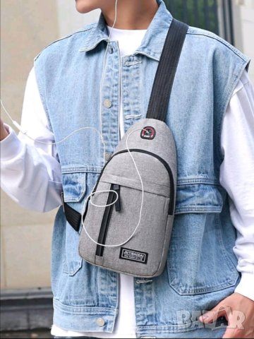 Мъжка чанта за рамо сива , снимка 3 - Чанти - 41784527