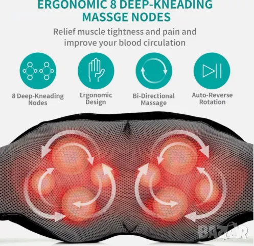 Shiatsu масажор за шия и гръб с успокояваща топлина, снимка 2 - Масажори - 48574757