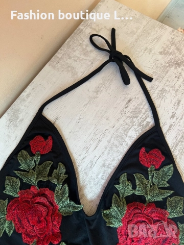 Ново черно дамско боди с червени бродирани червени цветя с листа 🖤, снимка 4 - Бельо - 52186822