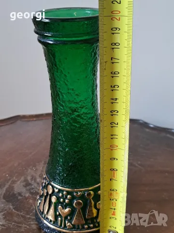 Стара немска ваза зелено стъкло с позлата 18/4, снимка 3 - Декорация за дома - 49162978