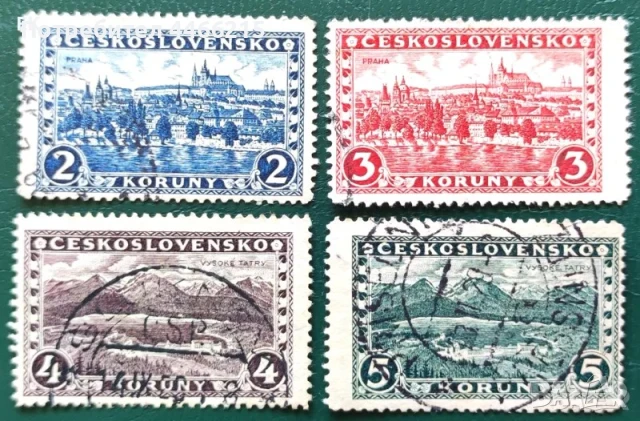 Чехословакия, 1926 г. - пълна серия марки с печат, изгледи, 5*25