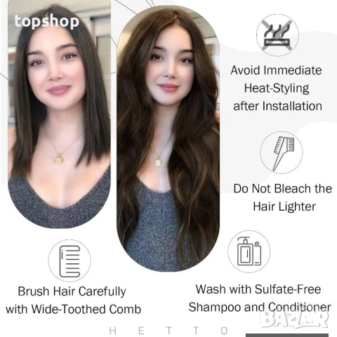 Hetto Екстеншъни за удължаване на коса 100% истинска човешка коса  #4 55 см 100 гр, тъмно кафяво, снимка 5 - Аксесоари за коса - 50578090