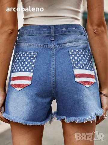 Дамски дънкови къси панталони с щампа на американското знаме, 5модела - 023, снимка 9 - Къси панталони и бермуди - 41750672