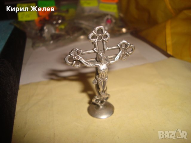 СТАРО НАСТОЛНО СРЕБЪРНО РАЗПЯТИЕ СРЕБРО 800 СРЕБЪРЕН КРЪСТ СТАТУЕТКА МАЙСТОРСКА РЯДКАИЗРАБОТКА 25111, снимка 3 - Антикварни и старинни предмети - 34853084