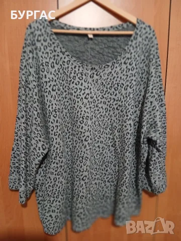 4xl Ефектна сива блузка с леопардов принт,еластична,запазена