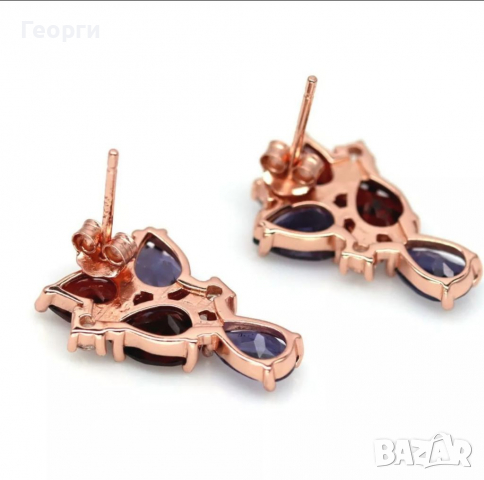 Изящни дамски сребърни обеци с пурпурен Иолит,червен Гранат,бял Топаз, снимка 3 - Обеци - 36482284