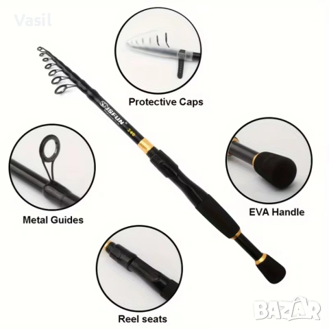 телескоп за спининг - къса транспортна дължина Макара и влакно , снимка 3 - Въдици - 53028404