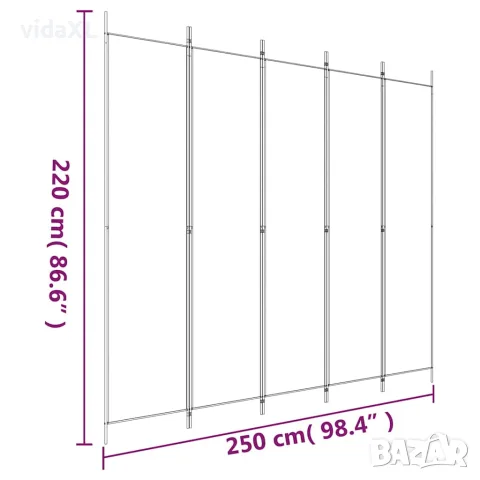 vidaXL Параван за стая, 5 панела, бял, 250x220 см, текстил, снимка 8 - Паравани - 56147246