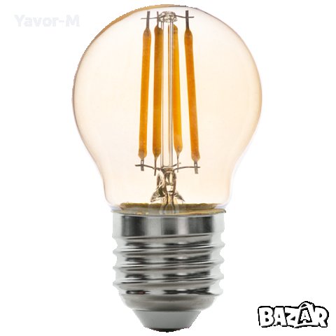 LED Filament Лампа, Топка, Димираща, 4W, E27, 2500K, 220-240V AC, Амбър, Ultralux - LFG42725D, снимка 1 - Крушки - 40863002