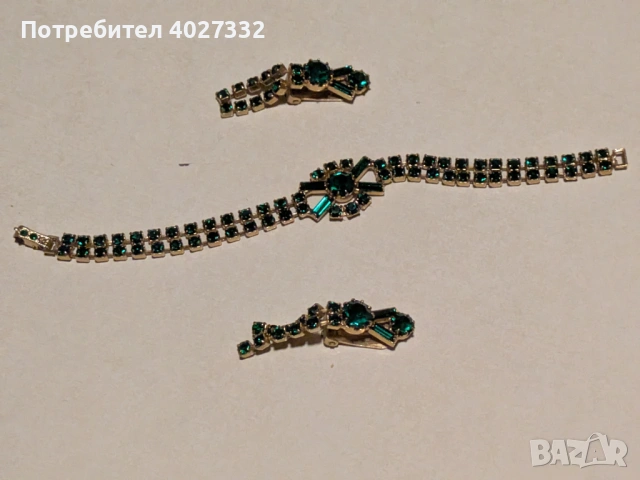 Комплект бижута с зелени кристали – колие, гривна и обеци, снимка 3 - Бижутерийни комплекти - 53261695