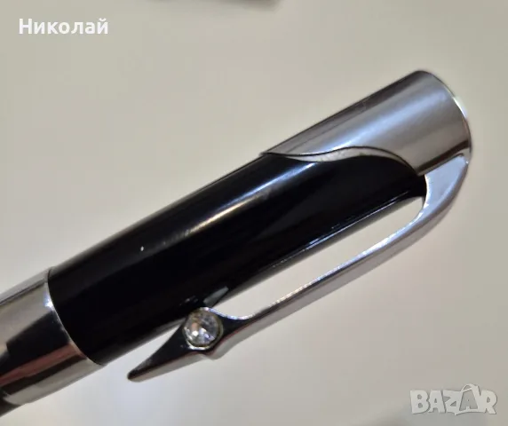 Елегантна черно-хромирана химикалка с декоративен кристал, снимка 3 - Бижутерийни комплекти - 55959383