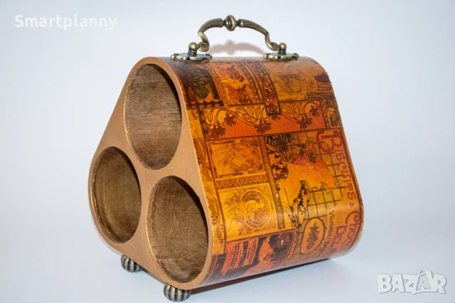 Елегантна винтидж дървена тройна поставка за вино, снимка 3 - Антикварни и старинни предмети - 50585079