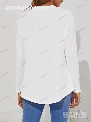 Дамска едноцветна ежедневна блуза с копчета и падащо рамо, 2цвята - 023, снимка 9 - Блузи с дълъг ръкав и пуловери - 42400236