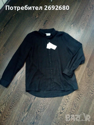 Нова с етикет мъжка черна риза L-ка 100% лен, снимка 4 - Ризи - 51328114