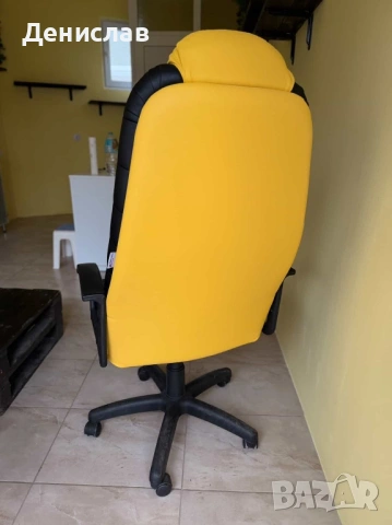 Офис стол еко кожа черно-жълт, снимка 2 - Столове - 53468843