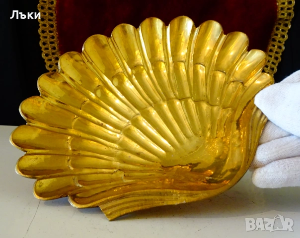 Бронзова фруктиера,купа,перлена мида,позлата,барок. , снимка 3 - Антикварни и старинни предмети - 53830479