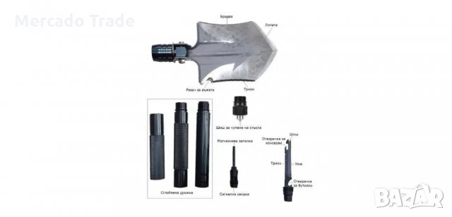 Мултифункционална стоманена лопата, Сгъваема, 12 в 1, снимка 4 - Аксесоари и консумативи - 34436722