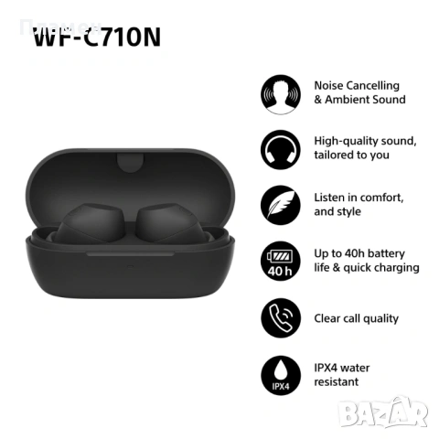 Безжични слушалки Sony - WF-C710N, Черни, снимка 4 - Безжични слушалки - 53576126
