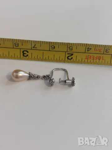 Антикварни сребърни обеци със естествени перли, снимка 4 - Обеци - 50393299