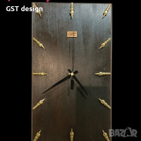 Часовник Стенен Топ Дизайнерски Ръчна изработка Уникат Дърво и златни писци , снимка 2 - Стенни часовници - 41245572