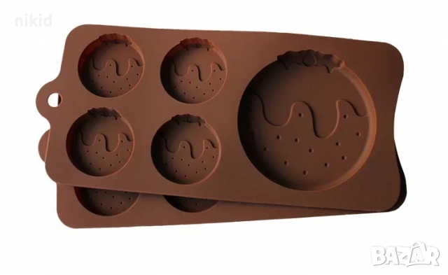 5 бр Коледен пудинг бисквитка силиконов молд шоколад фондан гипс сапун , снимка 4 - Форми - 27170342