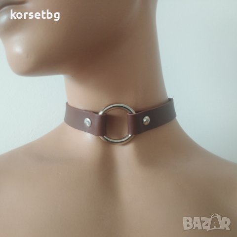 Кафяв кожен чокър 21382, снимка 1