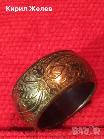 СТАРИНЕН БРОНЗОВ ПОЗЛАТЕН ФЛОРАЛНО МАЙСТОРСКИ ОРНАМЕНТИРАН БЕЛ ЕПОК Стил РЕТРО ПРЪСТЕН - ХАЛКА 12690