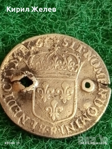 Сребърна монета 1/12 екю 1661г. Луй XIV Франция за КОЛЕКЦИЯ 52899, снимка 4 - Нумизматика и бонистика - 53094252