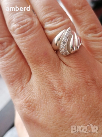 Елегантен сребърен пръстен модел R038, снимка 7 - Пръстени - 53411578