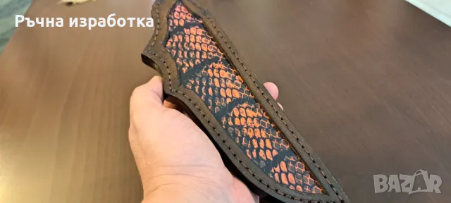 Кания естествена кожа с вложка от змийска кожа телешки бланк нож лов