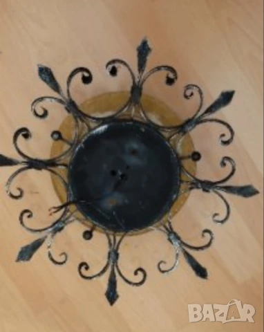 Красив ретро плафон от ковано желязо и цветно стъкло, снимка 5 - Лампи за таван - 50804894