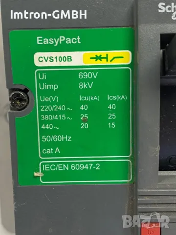 LV510307 Автоматичен прекъсвач с лят корпус 100A CVS100B TM100D 3P3D, снимка 3 - Други машини и части - 50064523