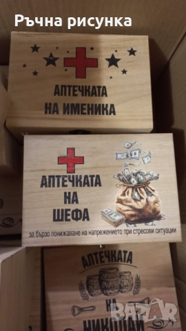 Кутия с шотове - пример "Аптечката на ...Трифон ,Димитър,Иван ,Христо,Стефан ,Йордан,Никулден и друг, снимка 14 - Декорация за дома - 48764888
