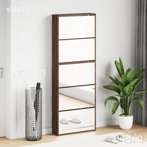 vidaXL Шкаф за обувки с огледало, 5 нива, кафяв дъб, 63x17x169,5 см, снимка 2 - Шкафове - 56146829
