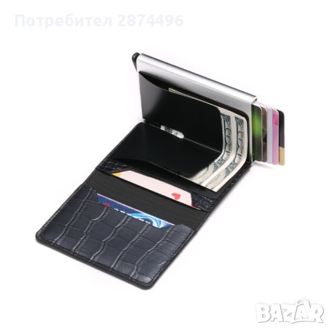 4041 Черен портфейл за кредитни карти със защита, снимка 5 - Портфейли, портмонета - 42149071