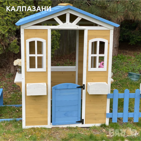 Детска Къща GINGER HOME, Дървена, Игра на Открито в Двора и Градината, Бяло, Синьо, 205х119х140 см. , снимка 10 - Други - 44670136