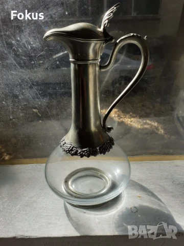 Стара антикварна кана графа стъкло метал печат, снимка 5 - Антикварни и старинни предмети - 51169579
