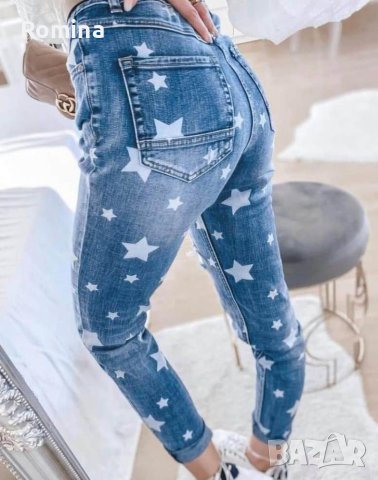 Ефектни дамски дънки със звезди, снимка 4 - Дънки - 40522259