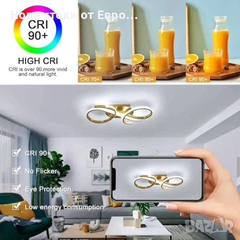 Красива модерна LED таванна лампа, 36W креативна златна таванна лампа,, снимка 4 - Полилеи - 50663517