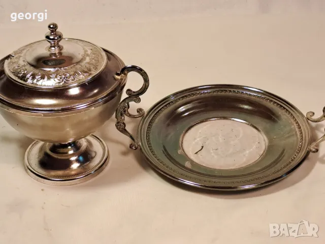ретро посребрена захарница с поднос   7/2, снимка 8 - Аксесоари за кухня - 49775319
