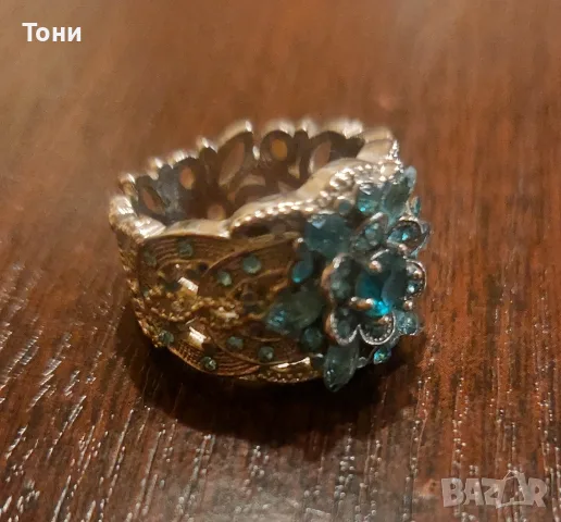 Нов Дамски Посребрен Пръстен със Син Цирконий , снимка 4 - Пръстени - 56239119