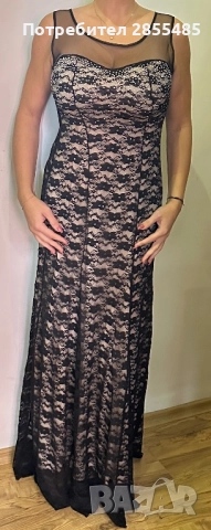Рокля дълга с черна дантела и камъни, снимка 3 - Рокли - 52026324