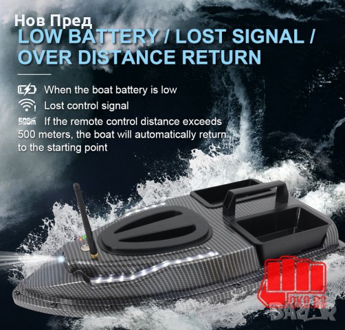 Лодка за захранка с дистанционно с GPS и 40 точков автопилот Черна V900, снимка 14 - Стръв и захранки - 42551072