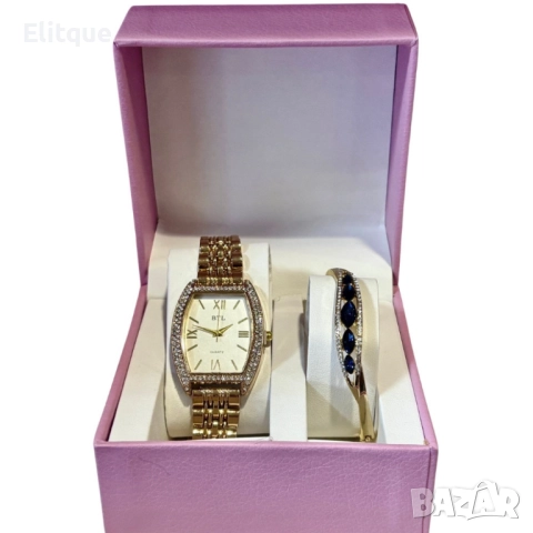 Елегантен подаръчен комплект за дами - Часовник с нежна гривна, снимка 3 - Бижутерийни комплекти - 52596574