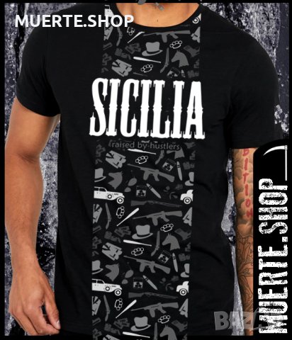 Черна тениска с щампа SICILIA