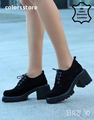 Обувки на ток - черен ЕСТЕСТВЕН велур - 27702