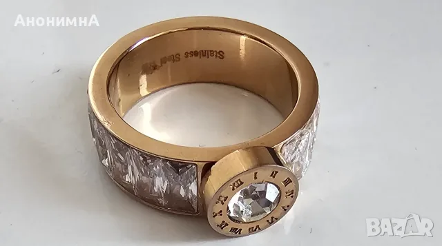 Стоманен пръстен с камъни , снимка 5 - Пръстени - 55985606