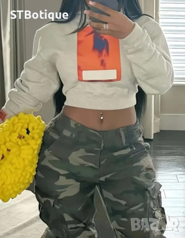 💕Дамска къса блуза с качулка и графичен принт – STBoutique💕, снимка 5 - Суичъри - 51941889