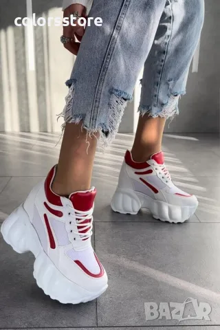 Кецове на платформа - бяло с червено - PA90