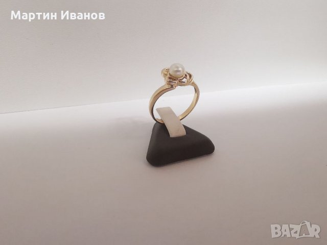 Златен пръстен с бяла перла , снимка 4 - Пръстени - 34678377